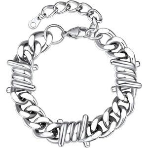Punk Gothic Barbed Wire Bracelet 7/9mm Thick Cuban Chain for Men and Women
